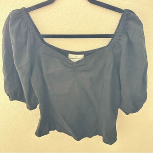 H&M linen blend puff sleeve sweetheart neck blouse